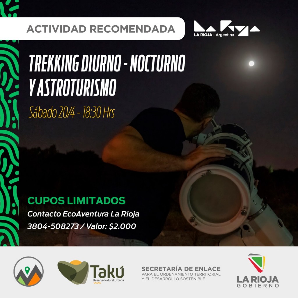 Actividades de trekking diurno - nocturno y astroturismo en la Reserva Natural Urbana Takú
