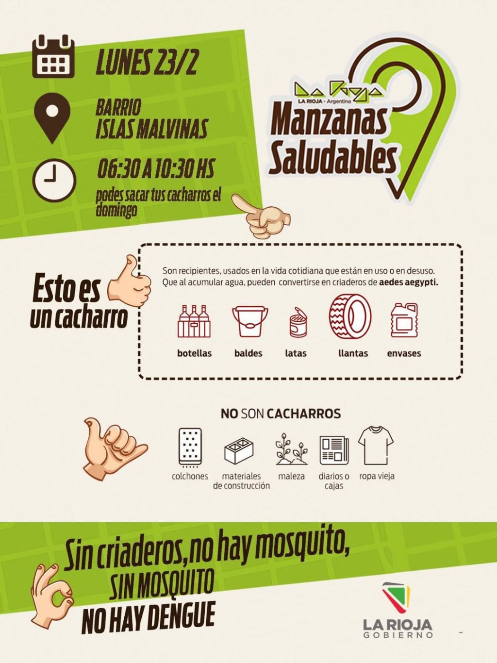 Operativo ambiental en barrio Islas Malvinas para prevenir el dengue