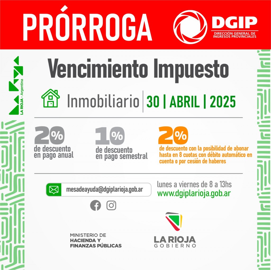 Prorrogan el vencimiento del Impuesto Inmobiliario en La Rioja