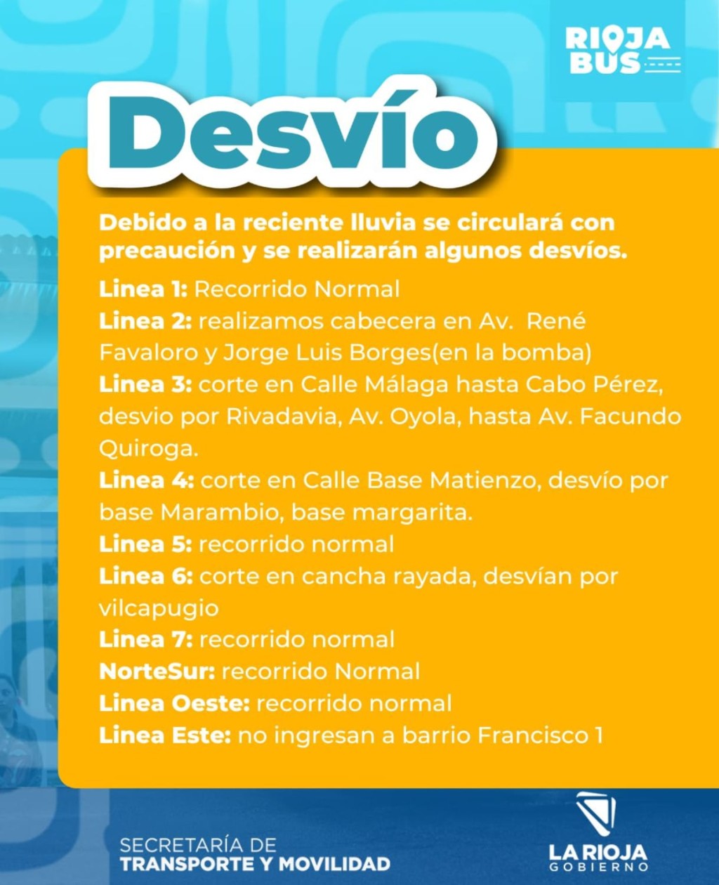 Rioja Bus modifica recorridos por la tormenta y advierte demoras en el servicio