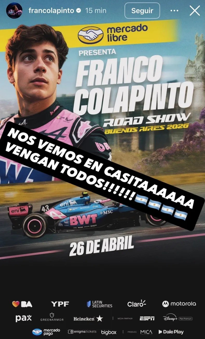 Colapinto correr&aacute; en Buenos Aires con Alpine y promete un show hist&oacute;rico en plena ciudad