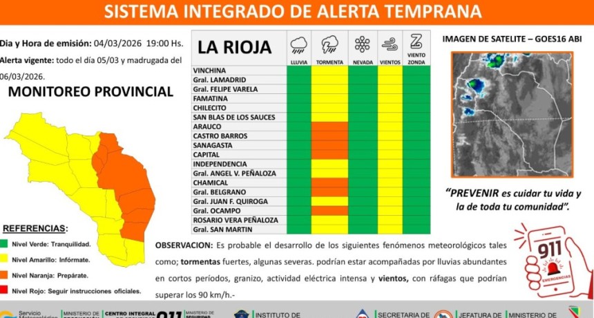 Emiten alerta preventiva por fuertes tormentas y vientos