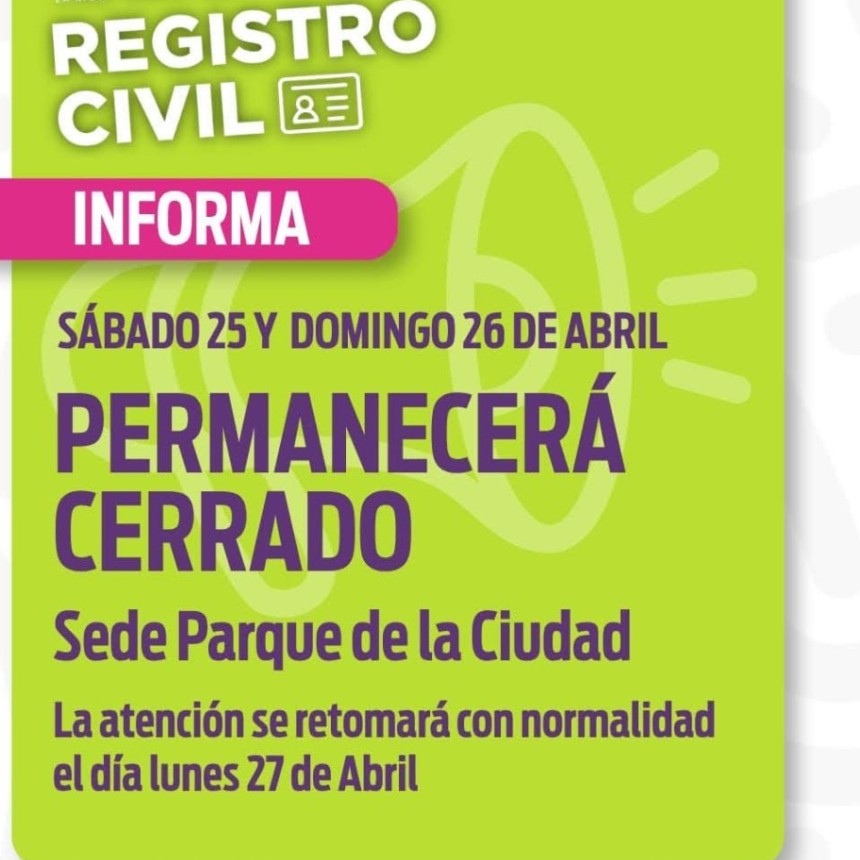 El Registro civil del parque de la ciudad cerrar&aacute; el fin de semana