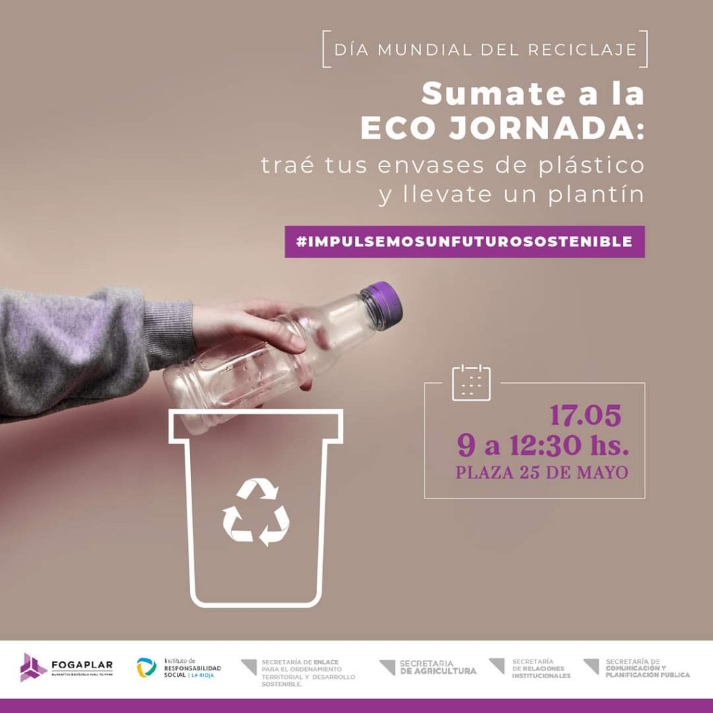 Jornada por Día Mundial del Reciclaje el próximo martes en plaza 25 de mayo
