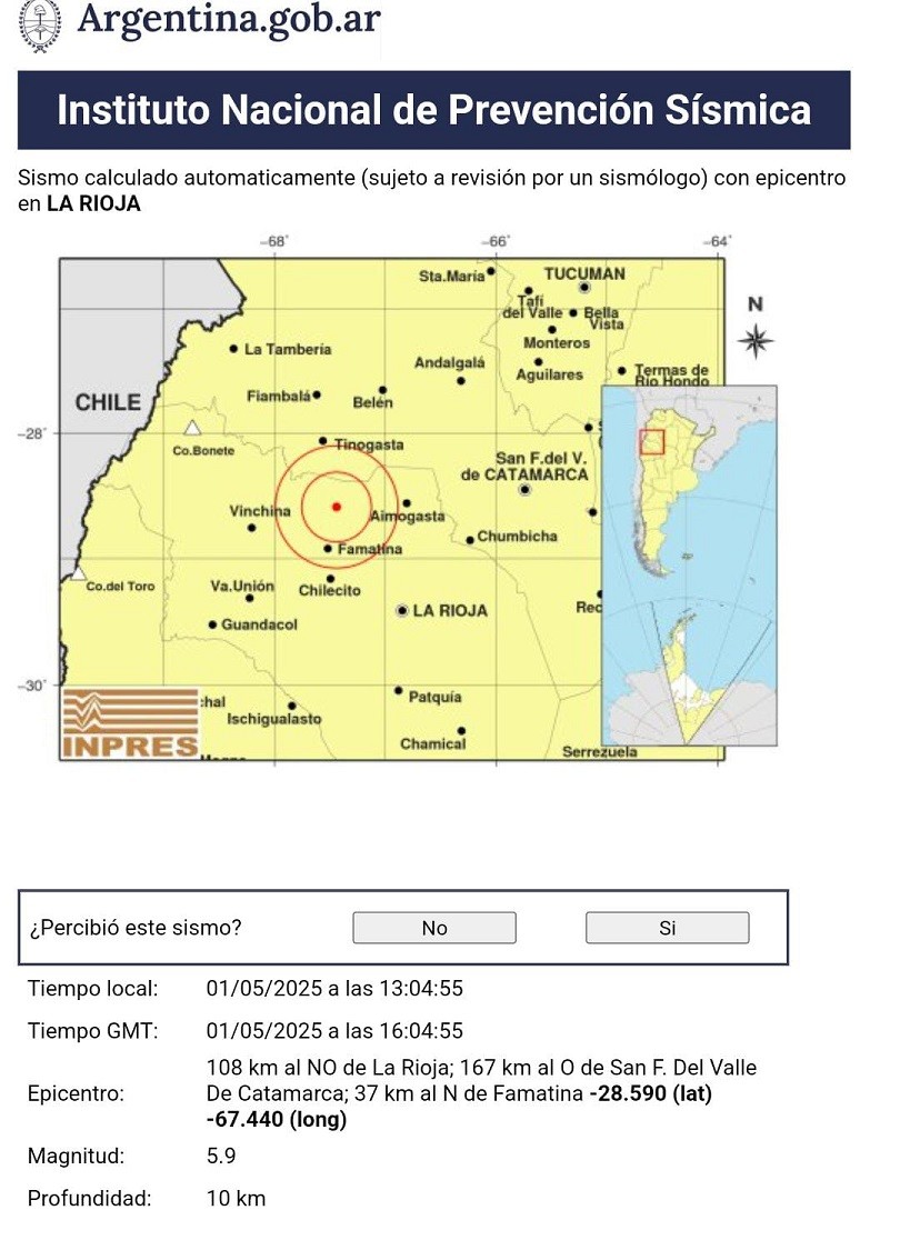  Un temblor sacudió a nuestra provincia este mediodía 