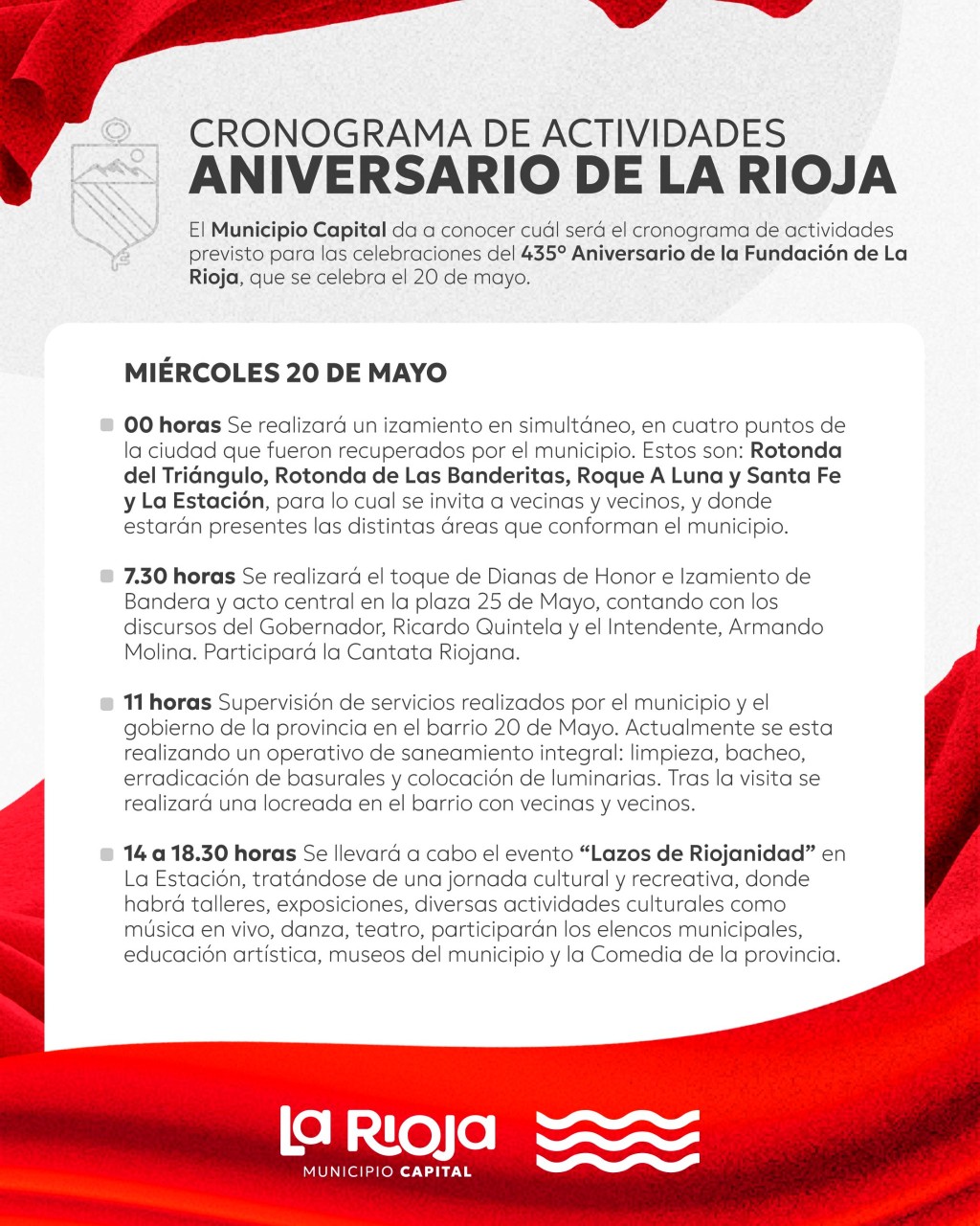 Sin noche de Gala el municipio present&oacute; la agenda oficial para celebrar el aniversario de La Rioja