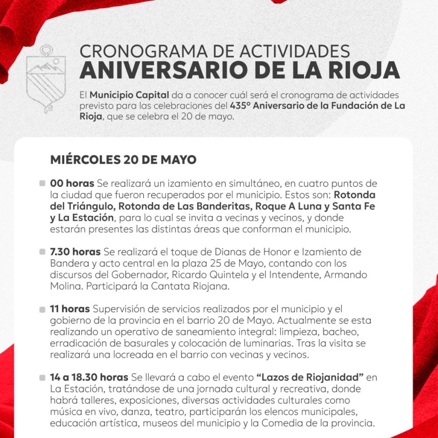 Sin noche de Gala el municipio present&oacute; la agenda oficial para celebrar el aniversario de La Rioja