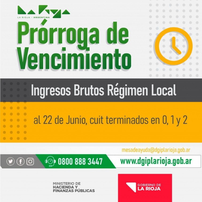  Se prorroga el vencimiento de  los ingresos brutos el régimen local