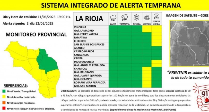 Alerta por posibles vientos de variada intensidad en La Rioja