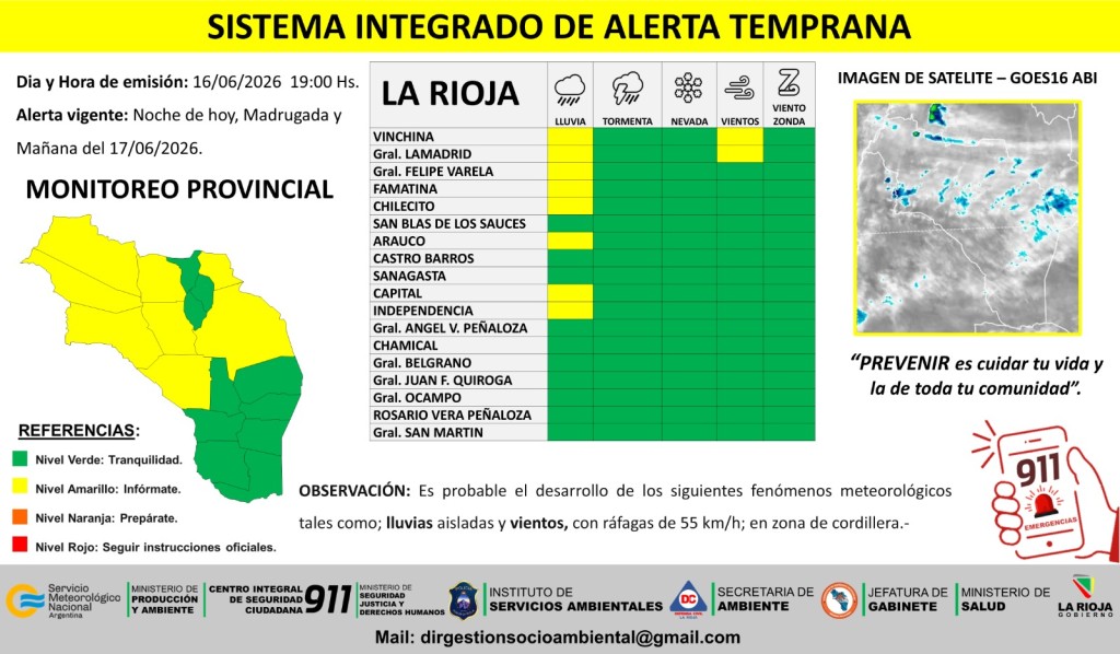 Alerta en La Rioja: anuncian lluvias, fuertes vientos y bancos de niebla en gran parte de la provincia