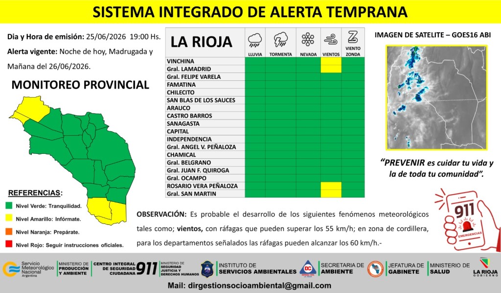Alerta amarilla por bajas temperaturas y fuertes vientos en gran parte de La Rioja