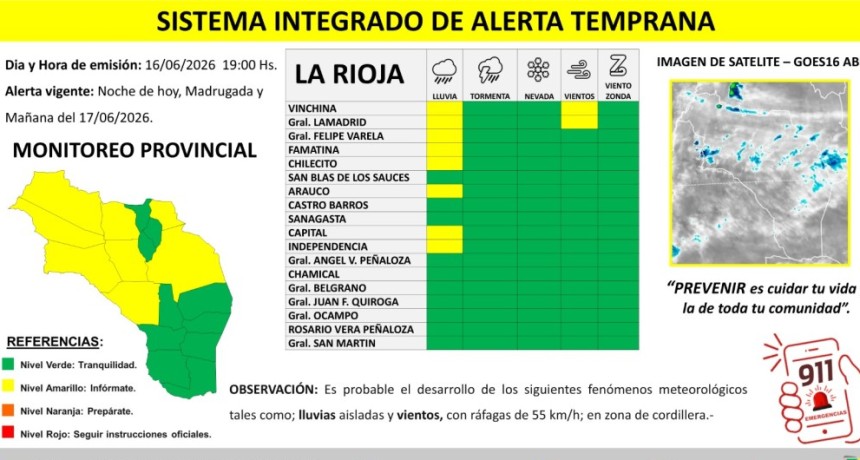 Alerta en La Rioja: anuncian lluvias, fuertes vientos y bancos de niebla en gran parte de la provincia