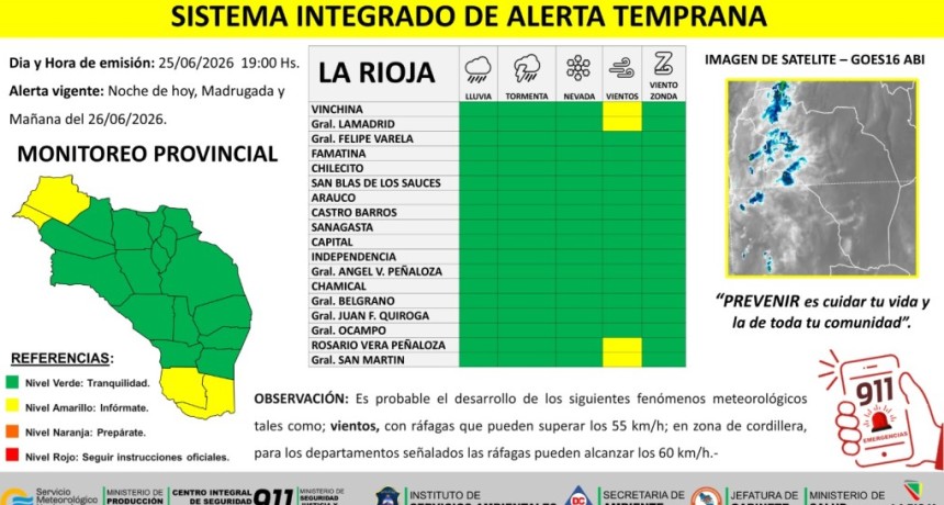 Alerta amarilla por bajas temperaturas y fuertes vientos en gran parte de La Rioja
