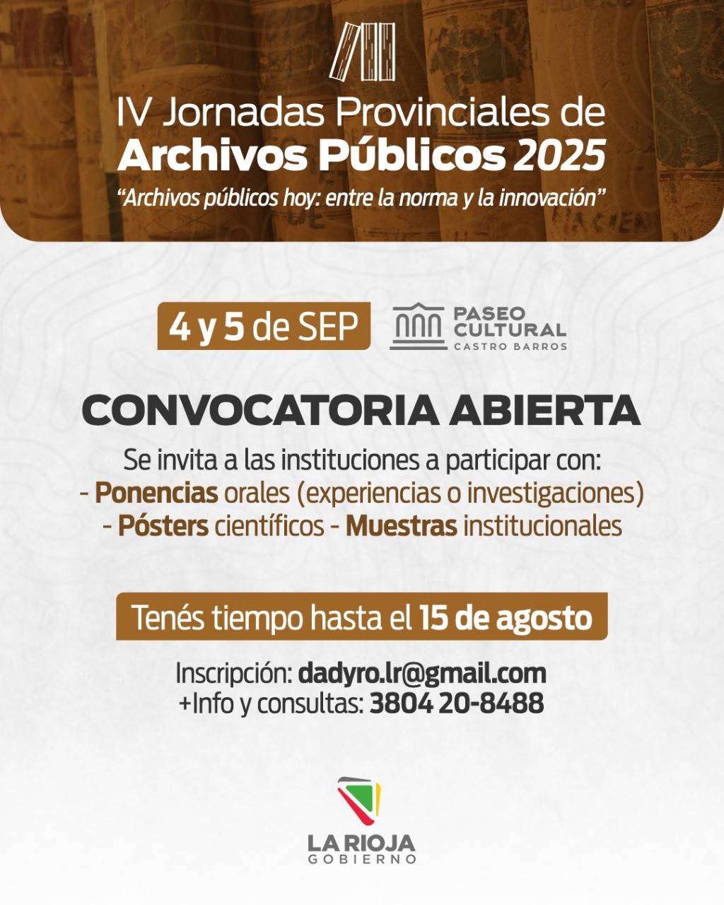 Invitan a participar de las IV Jornadas Provinciales de Archivos Públicos 2025