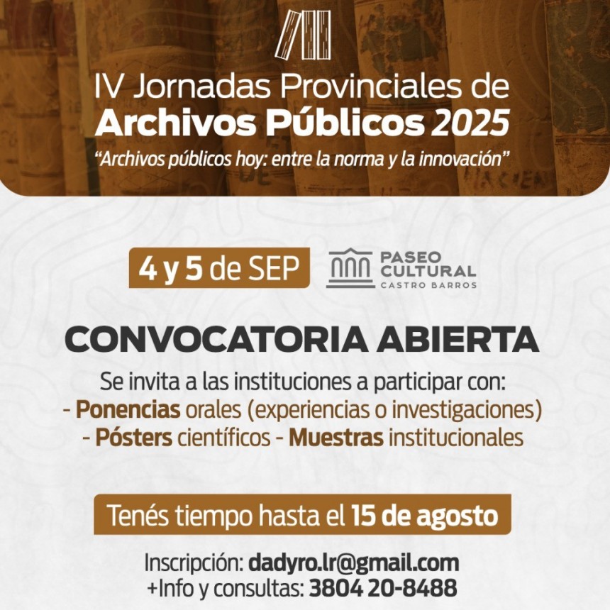 Invitan a participar de las IV Jornadas Provinciales de Archivos Públicos 2025