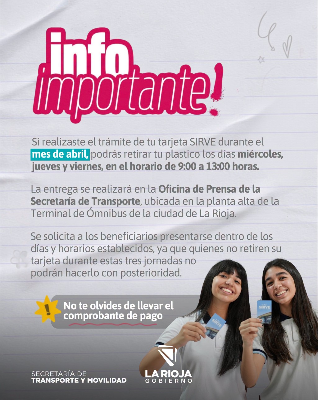 Comenz&oacute; la entrega de las tarjetas SIRVE tramitadas en abril