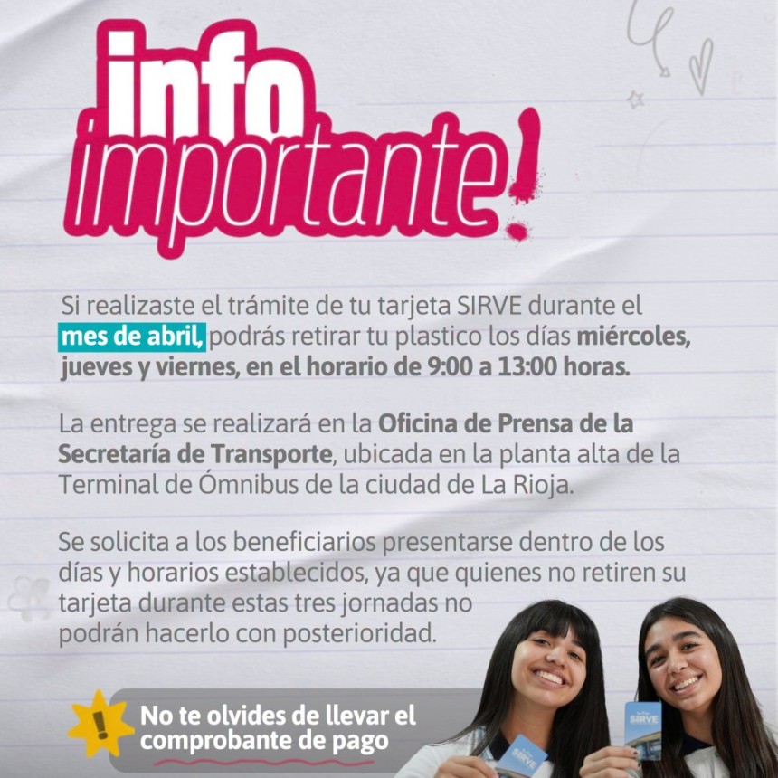 Comenz&oacute; la entrega de las tarjetas SIRVE tramitadas en abril