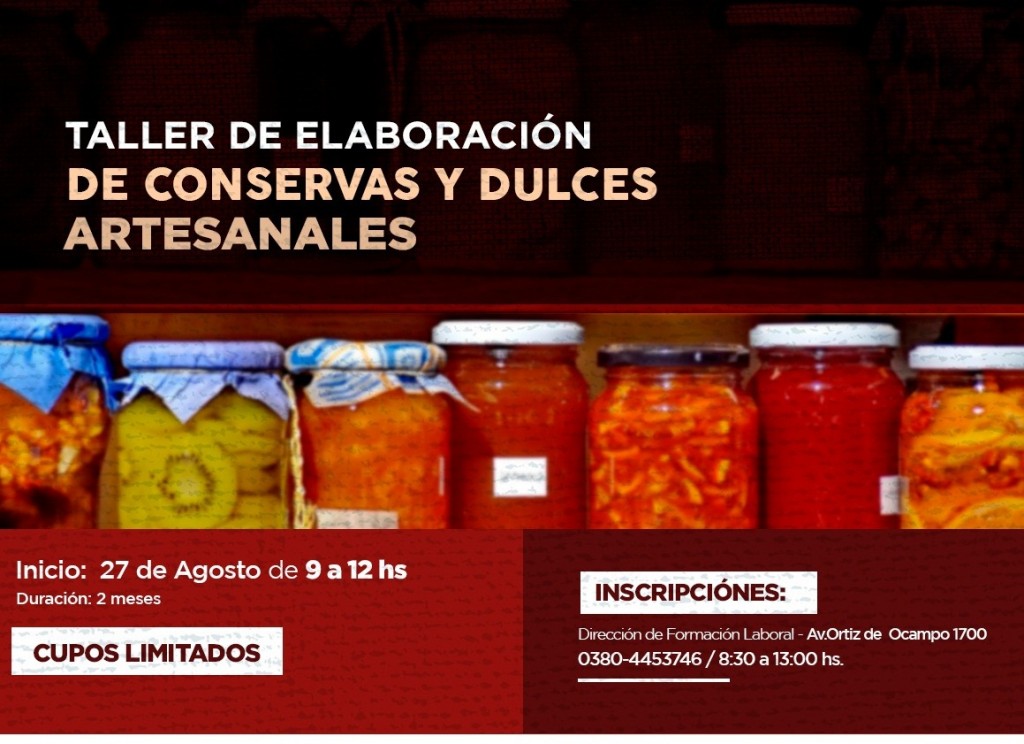 Se realizará taller de elaboración de conservas y dulces artesanales