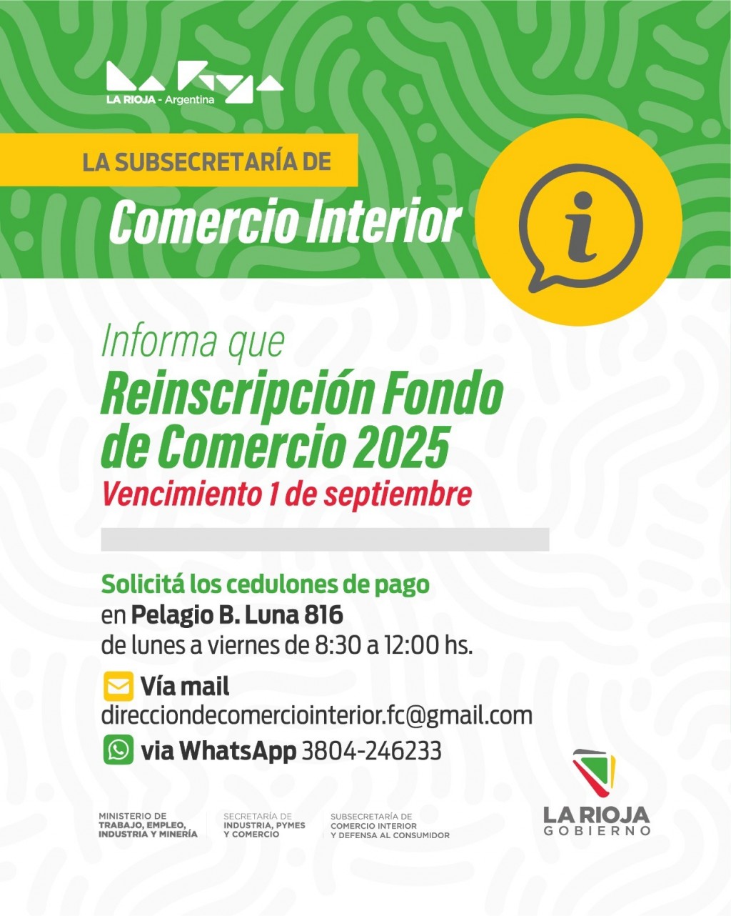 Comercio Interior habilita la reinscripción 2025 del Fondo de Comercio