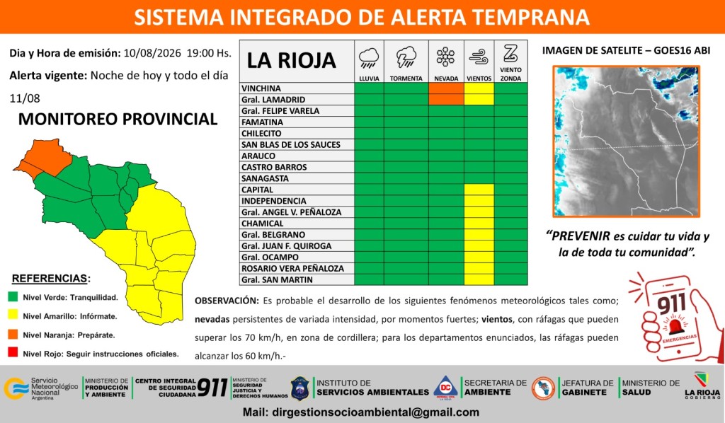  Difunden alerta preventivo por vientos y nevadas