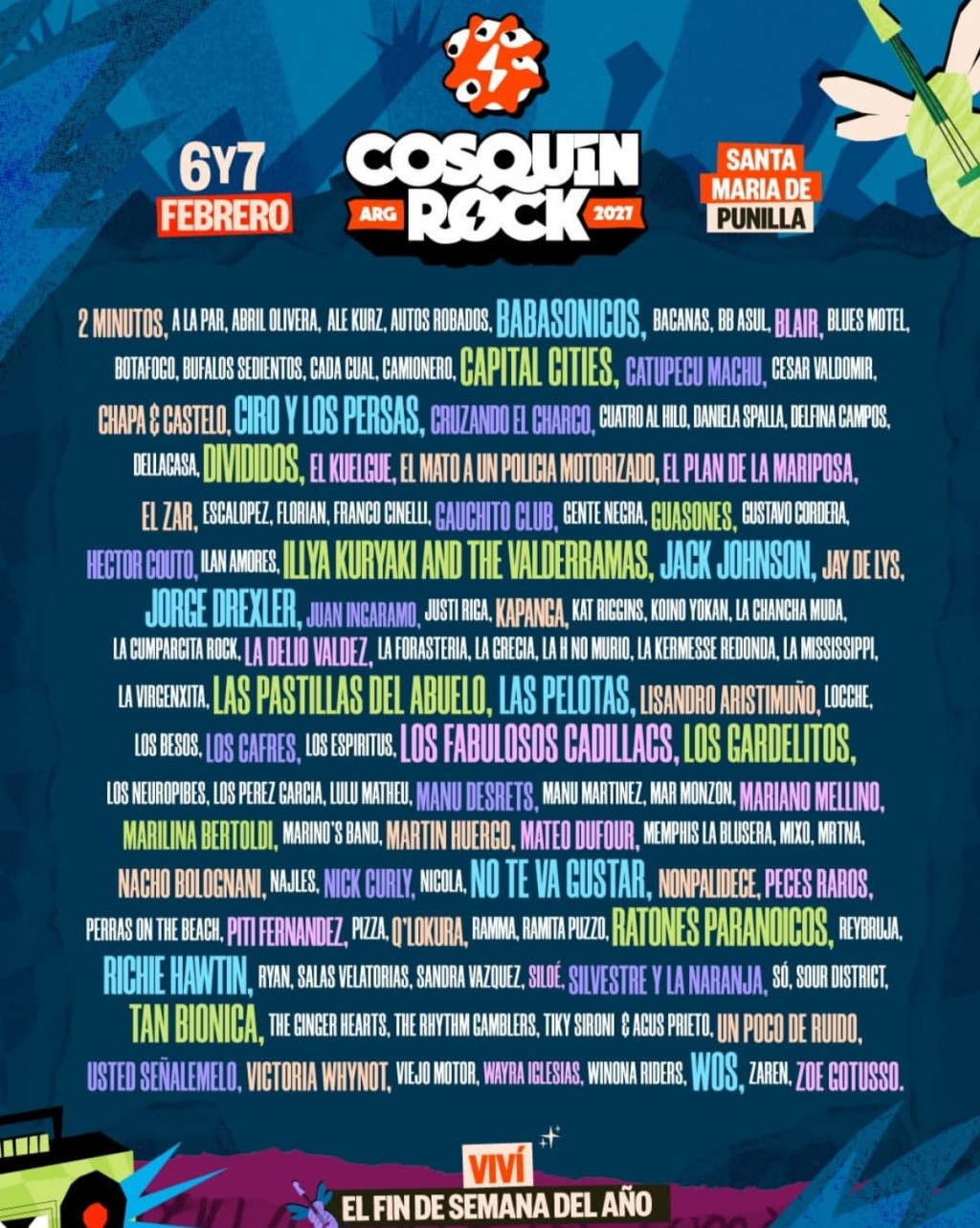 Cosqu&iacute;n Rock 2027 confirm&oacute; su grilla completa: m&aacute;s de 115 artistas y dos jornadas a pura m&uacute;sica