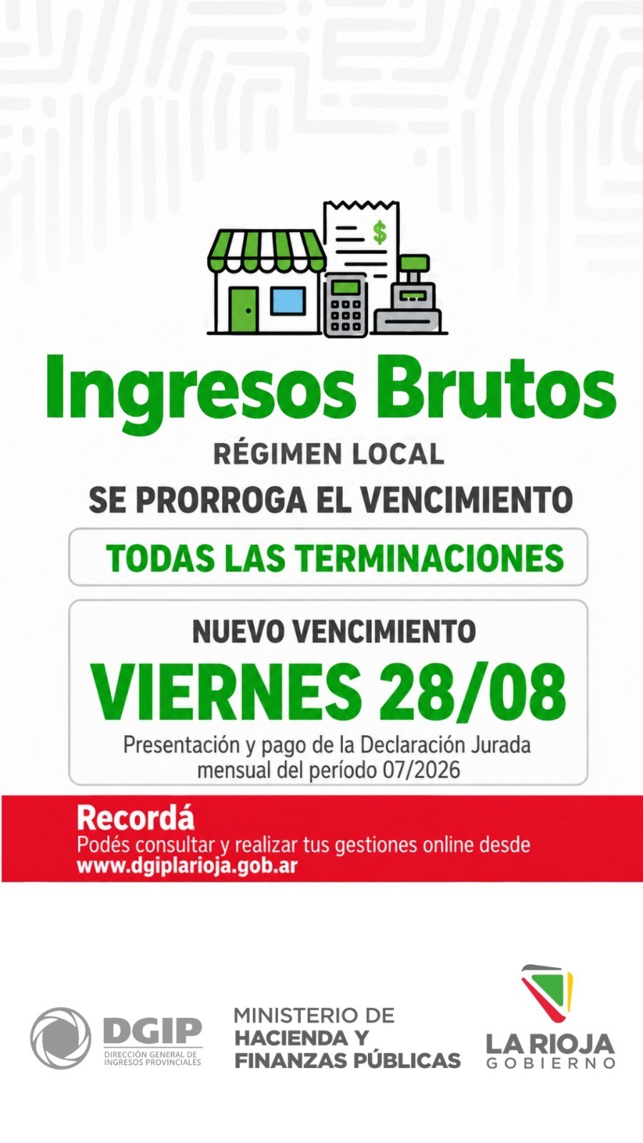 Ingresos Brutos: la Provincia prorrog&oacute; hasta este viernes 28 de agosto el vencimiento del R&eacute;gimen Local