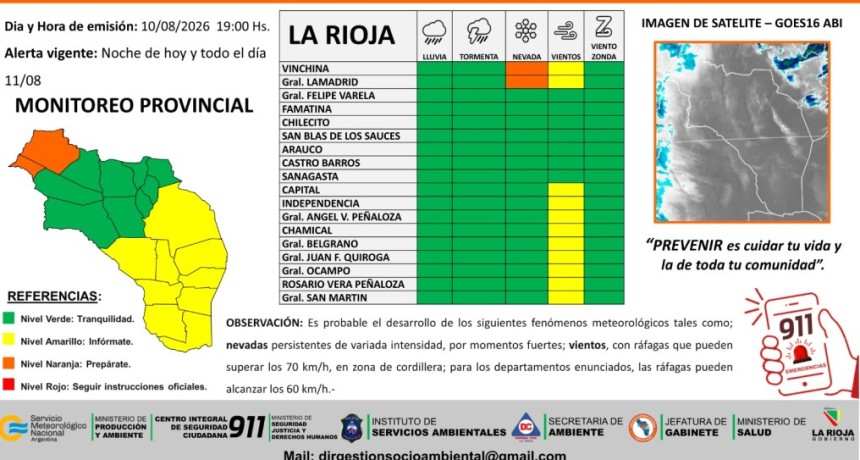  Difunden alerta preventivo por vientos y nevadas