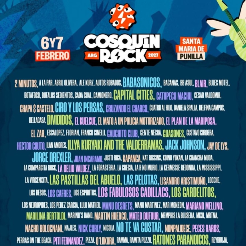 Cosqu&iacute;n Rock 2027 confirm&oacute; su grilla completa: m&aacute;s de 115 artistas y dos jornadas a pura m&uacute;sica
