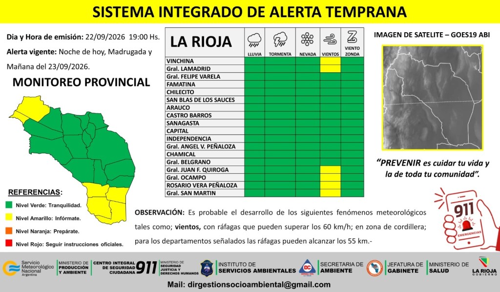 Alerta amarilla por fuertes vientos: anticipan r&aacute;fagas de hasta 60 km/h