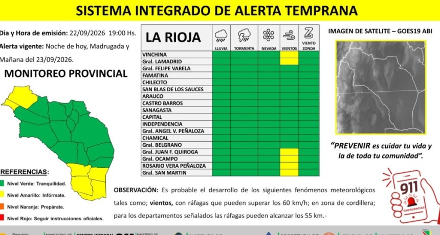 Alerta amarilla por fuertes vientos: anticipan r&aacute;fagas de hasta 60 km/h