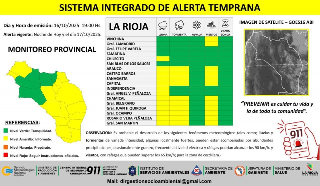 Difunden alerta amarilla por posibles lluvias y vientos intensos