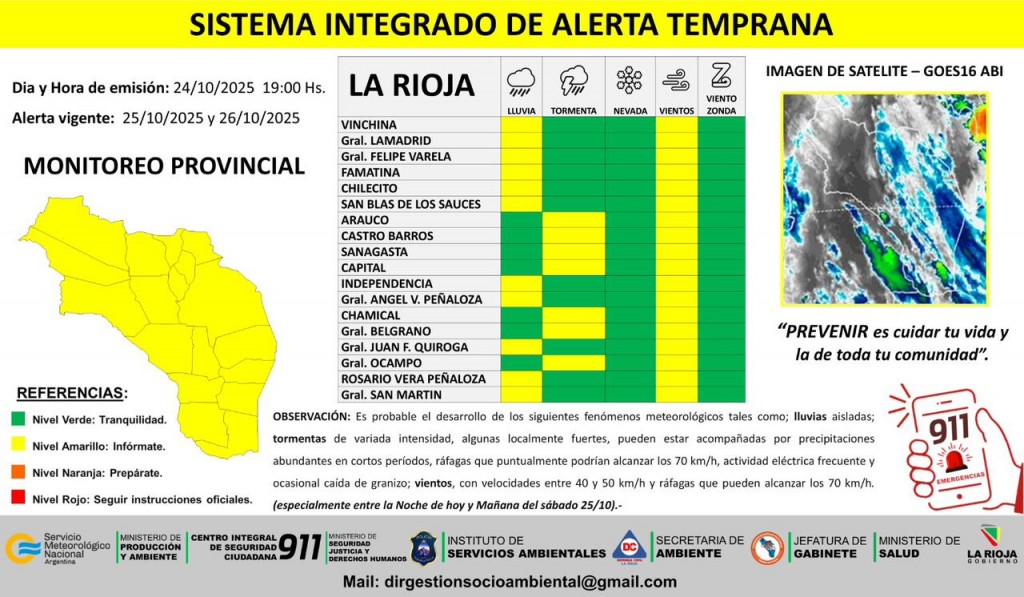Hay alerta amarilla en La Rioja por tormentas y vientos
