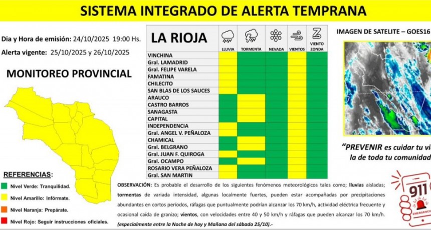 Hay alerta amarilla en La Rioja por tormentas y vientos