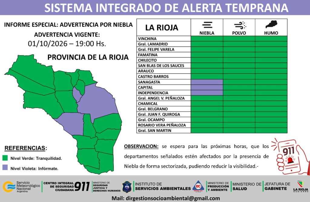 Alerta por niebla: advierten por baja visibilidad en tres departamentos
