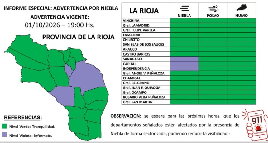 Alerta por niebla: advierten por baja visibilidad en tres departamentos