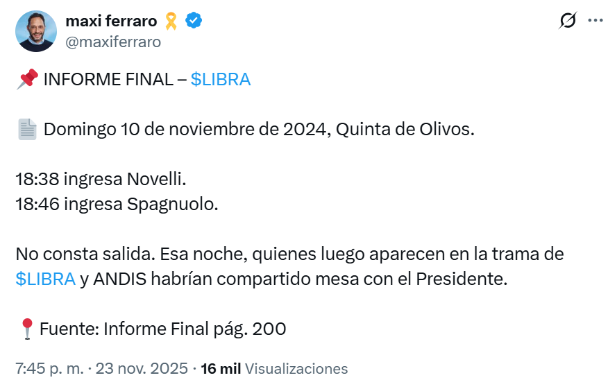 Diputado Ferraro dio a conocer los movimientos de Spagnuolo y comprometió a Casa Rosada