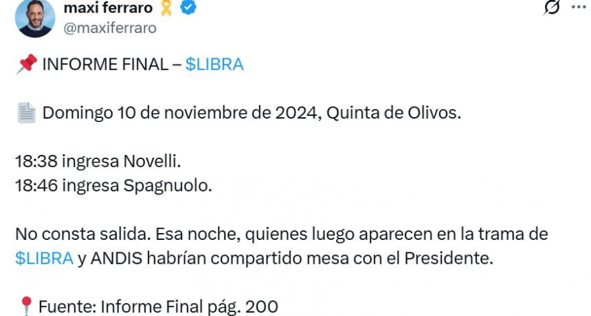 Diputado Ferraro dio a conocer los movimientos de Spagnuolo y comprometió a Casa Rosada