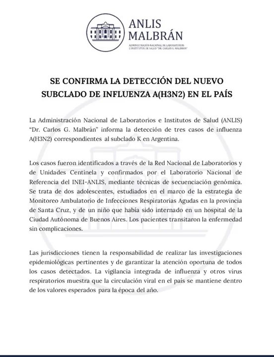 Confirman casos de la nueva influenza en Argentina